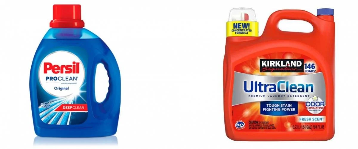 Persil ProClean detergent and Kirkland Signature UltraClean detergent