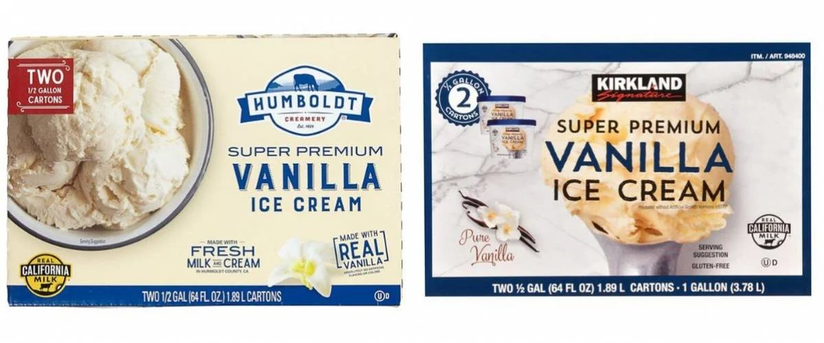 Humboldt Creamery Super Premium Vanilla Ice Cream and Kirkland Signature Super Premium Vanilla Ice Cream