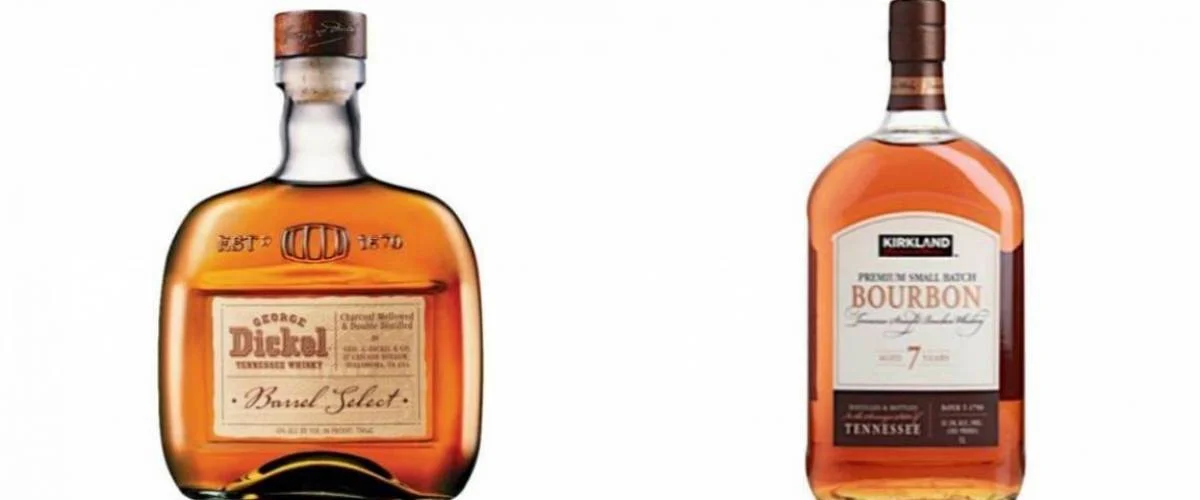 George Dickel bourbon and Kirkland Signature bourbon