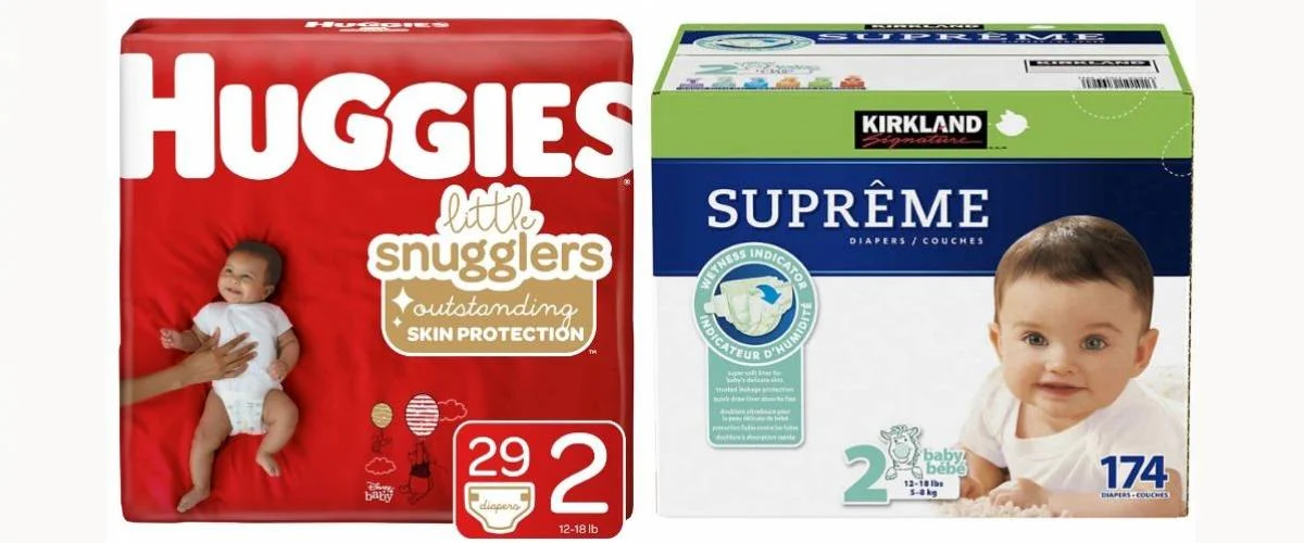 Huggies diapers and Kirkland Signature diapers